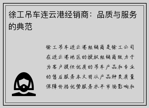 徐工吊车连云港经销商：品质与服务的典范