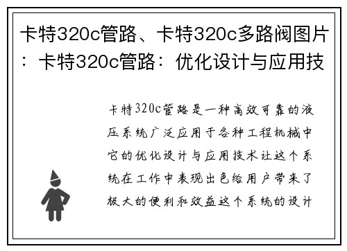 卡特320c管路、卡特320c多路阀图片：卡特320c管路：优化设计与应用技术