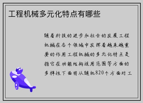 工程机械多元化特点有哪些